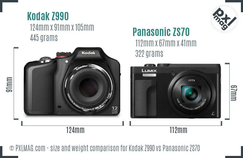 Kodak Z990 vs Panasonic ZS70 size comparison