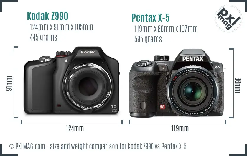 Kodak Z990 vs Pentax X-5 size comparison