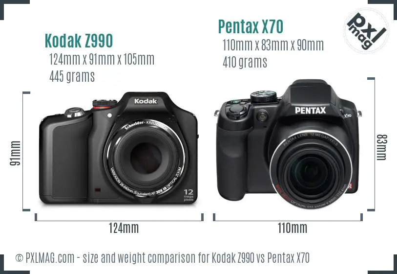 Kodak Z990 vs Pentax X70 size comparison