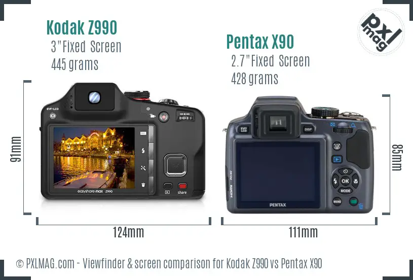 Kodak Z990 vs Pentax X90 Screen and Viewfinder comparison