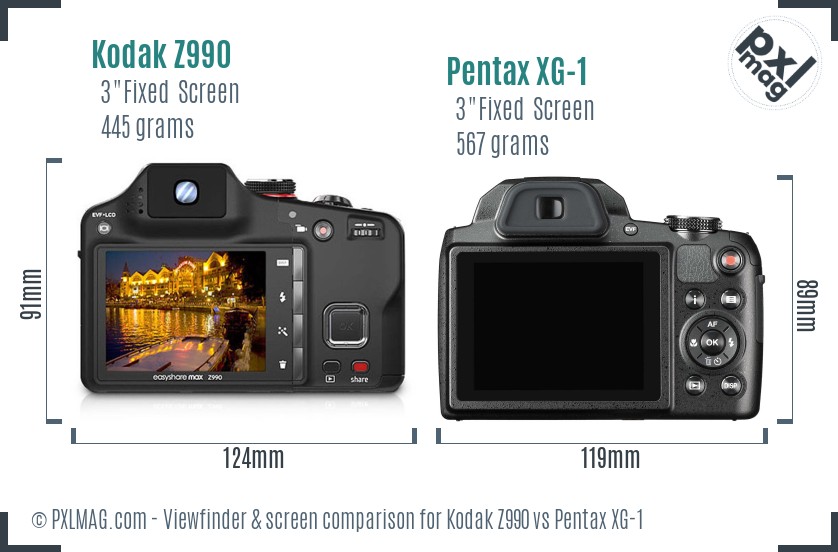 Kodak Z990 vs Pentax XG-1 Screen and Viewfinder comparison