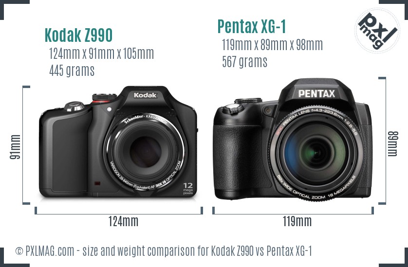 Kodak Z990 vs Pentax XG-1 size comparison