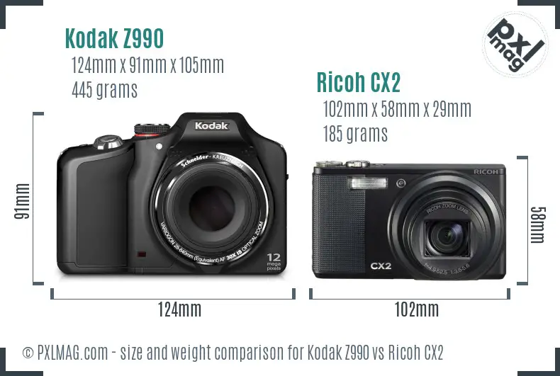 Kodak Z990 vs Ricoh CX2 size comparison Kodak Z990 vs Ricoh CX2 size comparison