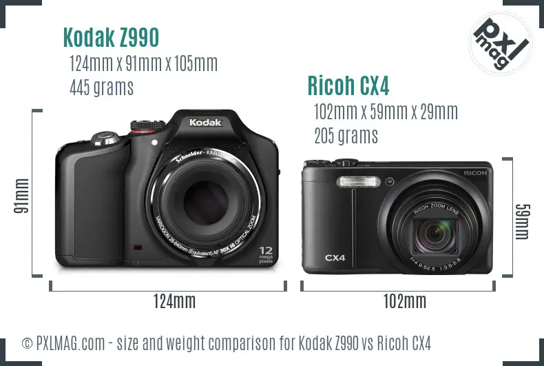 Kodak Z990 vs Ricoh CX4 size comparison Kodak Z990 vs Ricoh CX4 size comparison