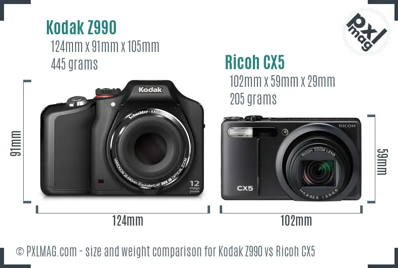 Kodak Z990 vs Ricoh CX5 size comparison Kodak Z990 vs Ricoh CX5 size comparison