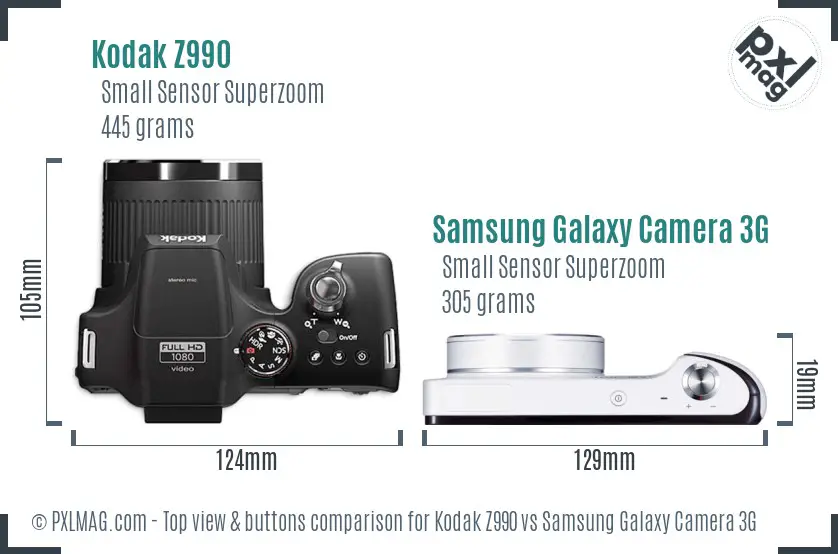 Kodak Z990 vs Samsung Galaxy Camera 3G top view buttons comparison