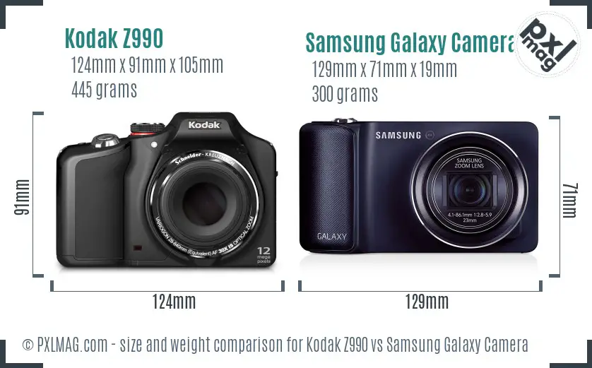 Kodak Z990 vs Samsung Galaxy Camera size comparison