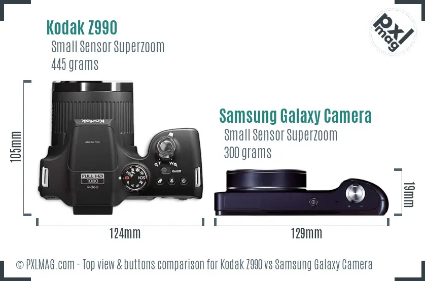 Kodak Z990 vs Samsung Galaxy Camera top view buttons comparison