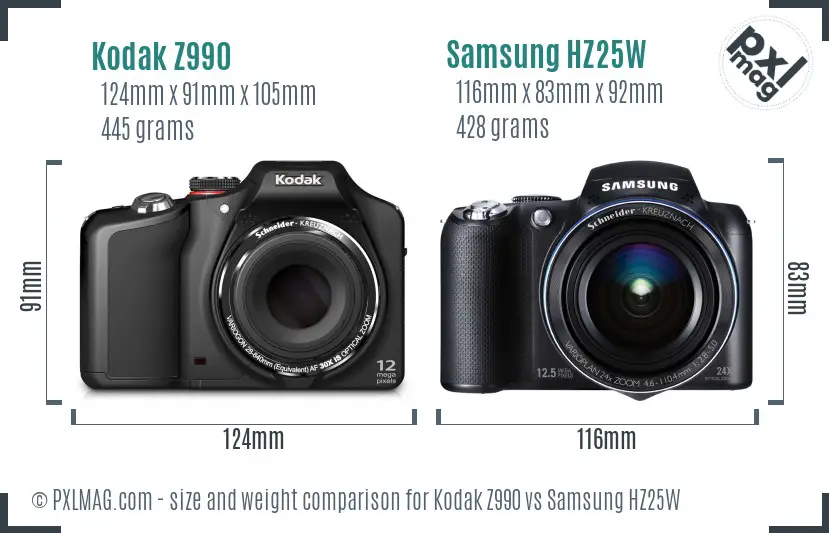 Kodak Z990 vs Samsung HZ25W size comparison