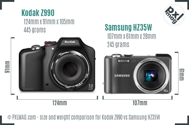 Kodak Z990 vs Samsung HZ35W size comparison