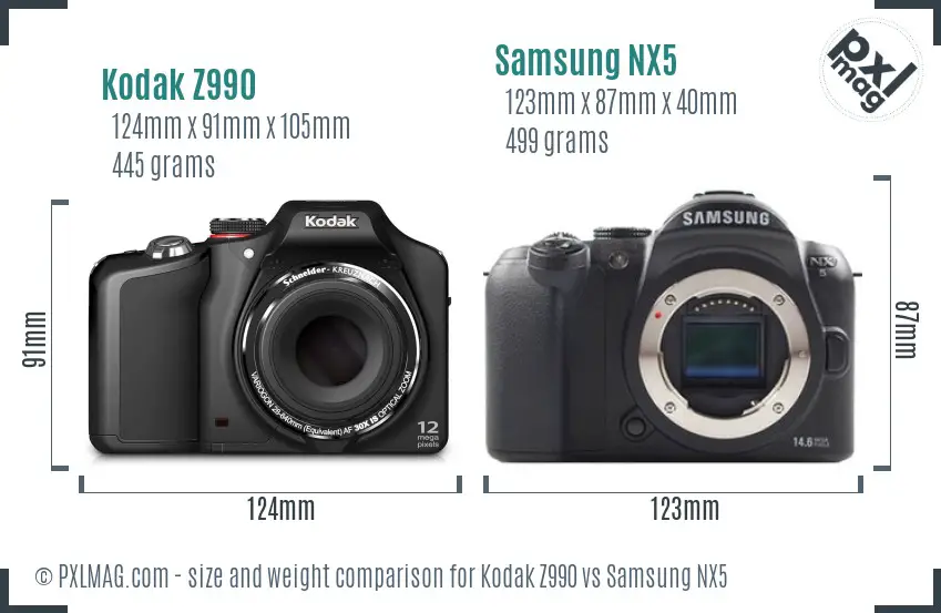 Kodak Z990 vs Samsung NX5 size comparison