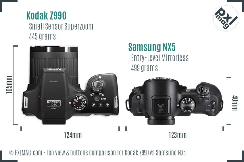 Kodak Z990 vs Samsung NX5 top view buttons comparison