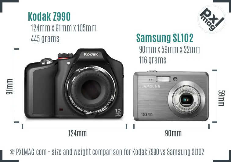 Kodak Z990 vs Samsung SL102 size comparison