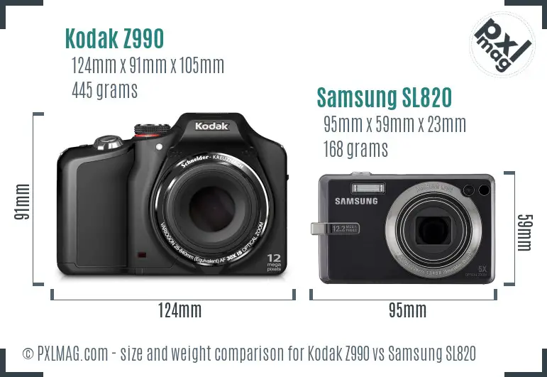 Kodak Z990 vs Samsung SL820 size comparison