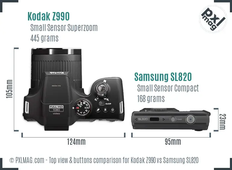 Kodak Z990 vs Samsung SL820 top view buttons comparison