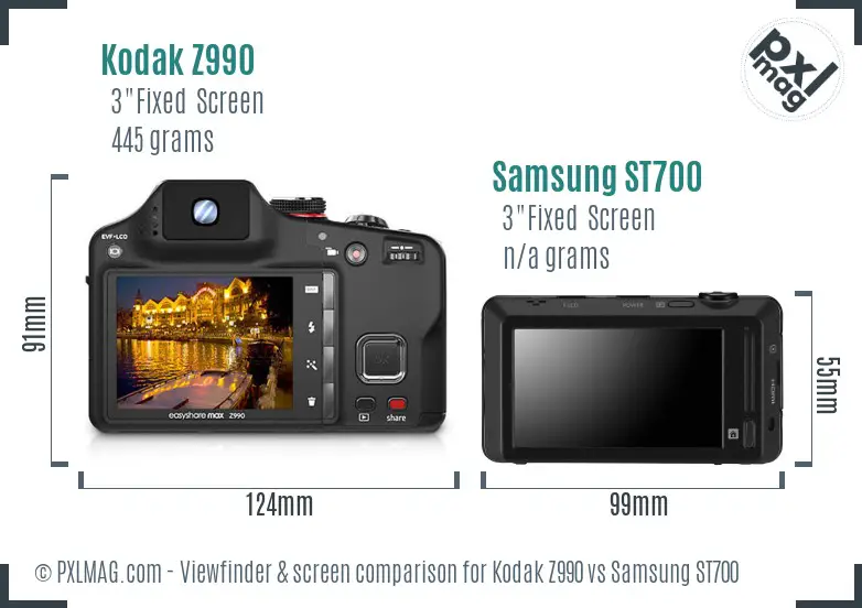 Kodak Z990 vs Samsung ST700 Screen and Viewfinder comparison