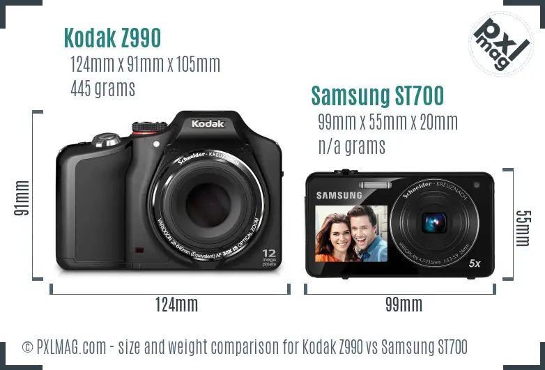 Kodak Z990 vs Samsung ST700 size comparison