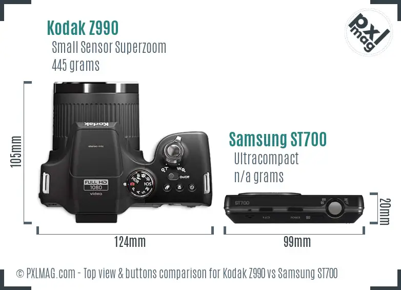 Kodak Z990 vs Samsung ST700 top view buttons comparison