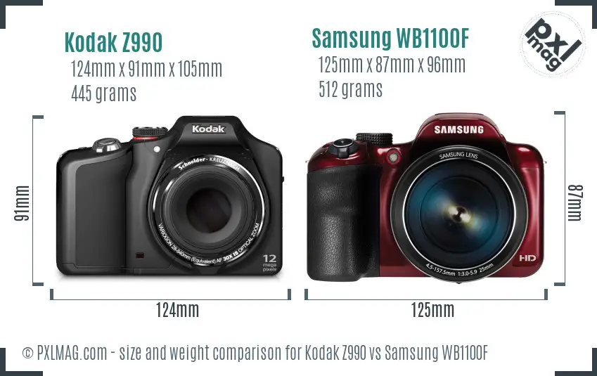 Kodak Z990 vs Samsung WB1100F size comparison