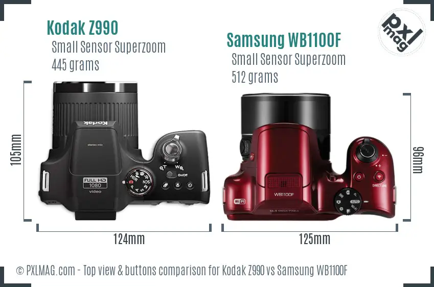 Kodak Z990 vs Samsung WB1100F top view buttons comparison
