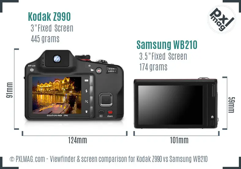 Kodak Z990 vs Samsung WB210 Screen and Viewfinder comparison