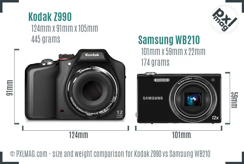 Kodak Z990 vs Samsung WB210 size comparison