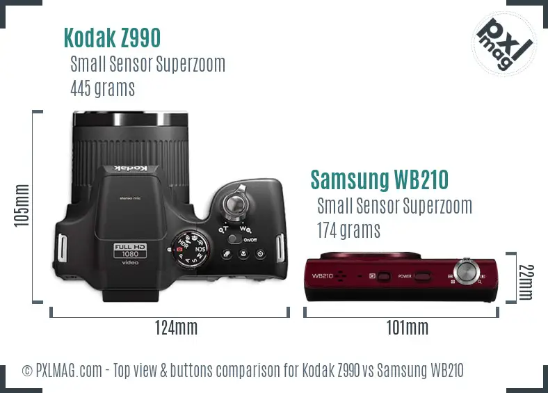 Kodak Z990 vs Samsung WB210 top view buttons comparison