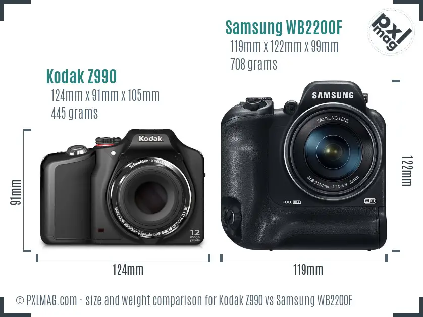 Kodak Z990 vs Samsung WB2200F size comparison