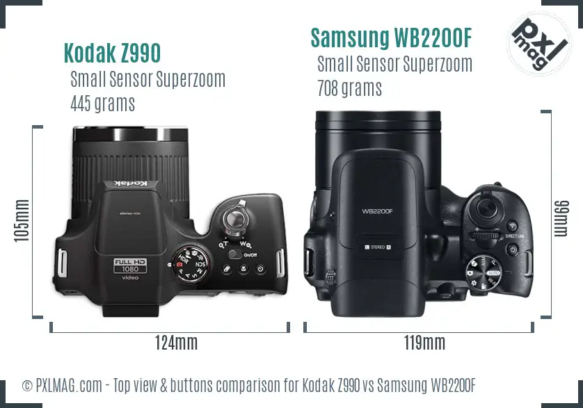 Kodak Z990 vs Samsung WB2200F top view buttons comparison