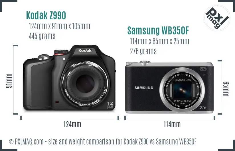 Kodak Z990 vs Samsung WB350F size comparison Kodak Z990 vs Samsung WB350F size comparison