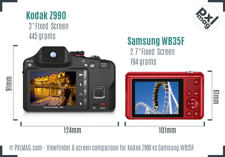 Kodak Z990 vs Samsung WB35F Screen and Viewfinder comparison