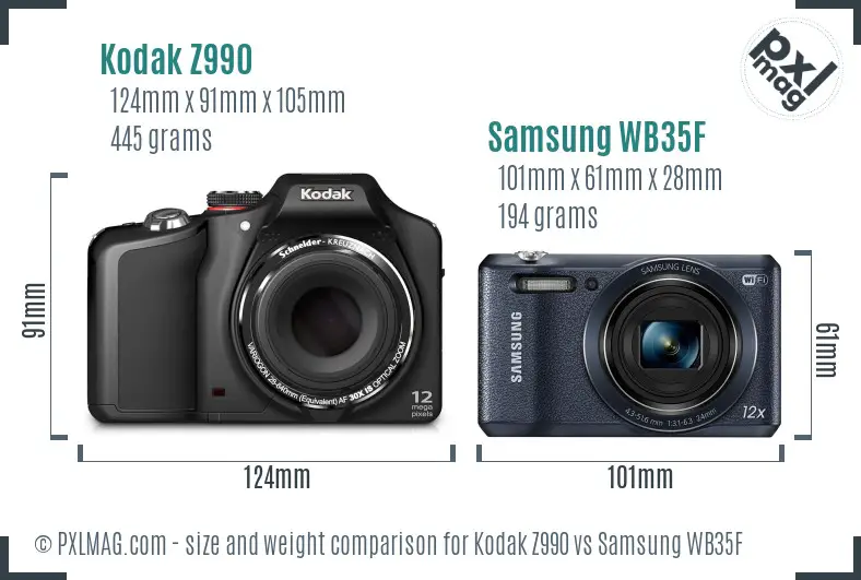 Kodak Z990 vs Samsung WB35F size comparison