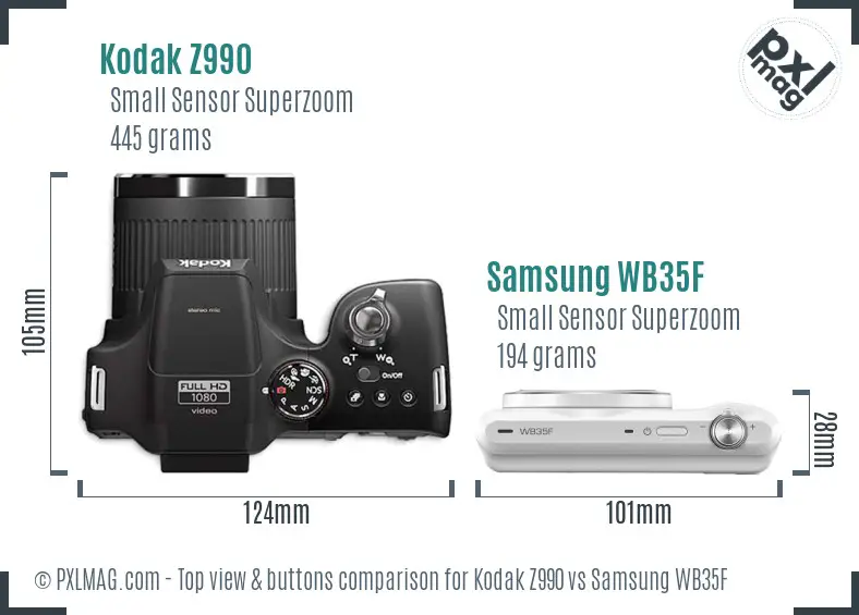 Kodak Z990 vs Samsung WB35F top view buttons comparison