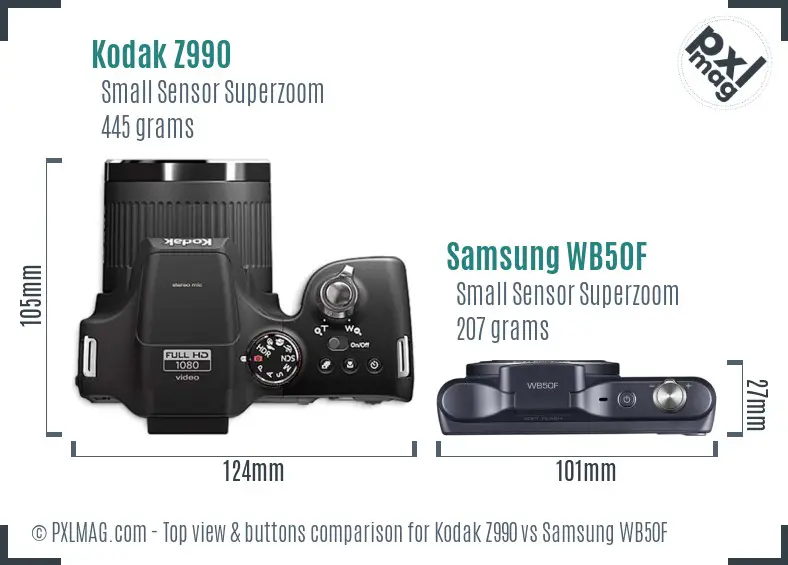 Kodak Z990 vs Samsung WB50F top view buttons comparison