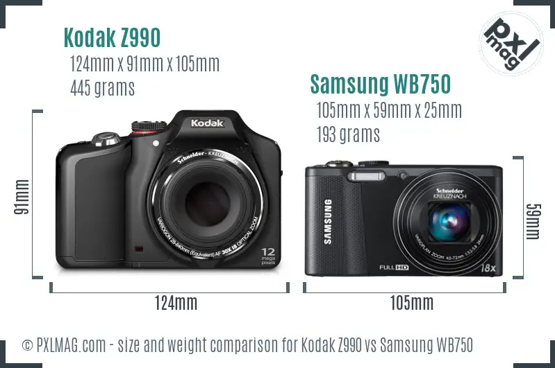 Kodak Z990 vs Samsung WB750 size comparison Kodak Z990 vs Samsung WB750 size comparison