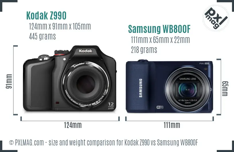 Kodak Z990 vs Samsung WB800F size comparison