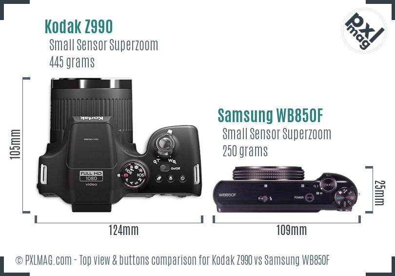 Kodak Z990 vs Samsung WB850F top view buttons comparison