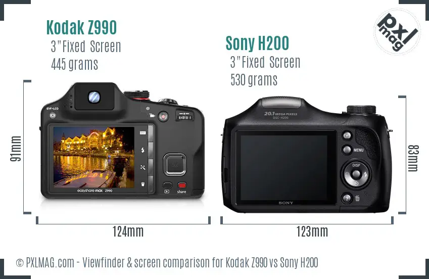 Kodak Z990 vs Sony H200 Screen and Viewfinder comparison