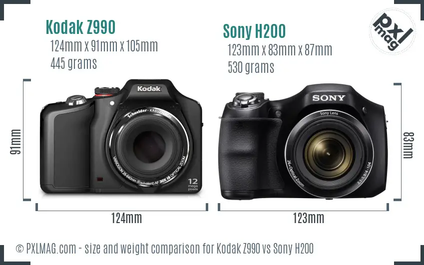 Kodak Z990 vs Sony H200 size comparison