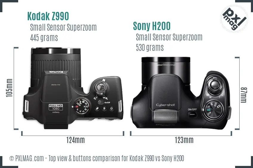 Kodak Z990 vs Sony H200 top view buttons comparison