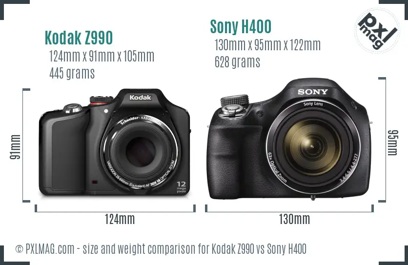 Kodak Z990 vs Sony H400 size comparison
