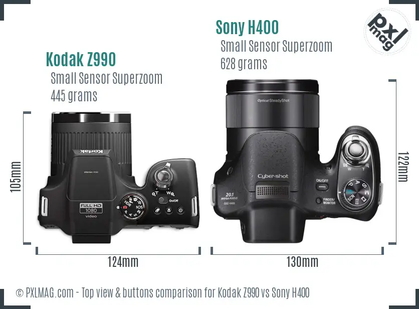 Kodak Z990 vs Sony H400 top view buttons comparison