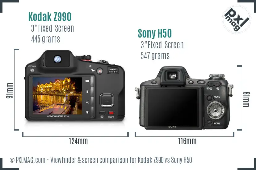 Kodak Z990 vs Sony H50 Screen and Viewfinder comparison