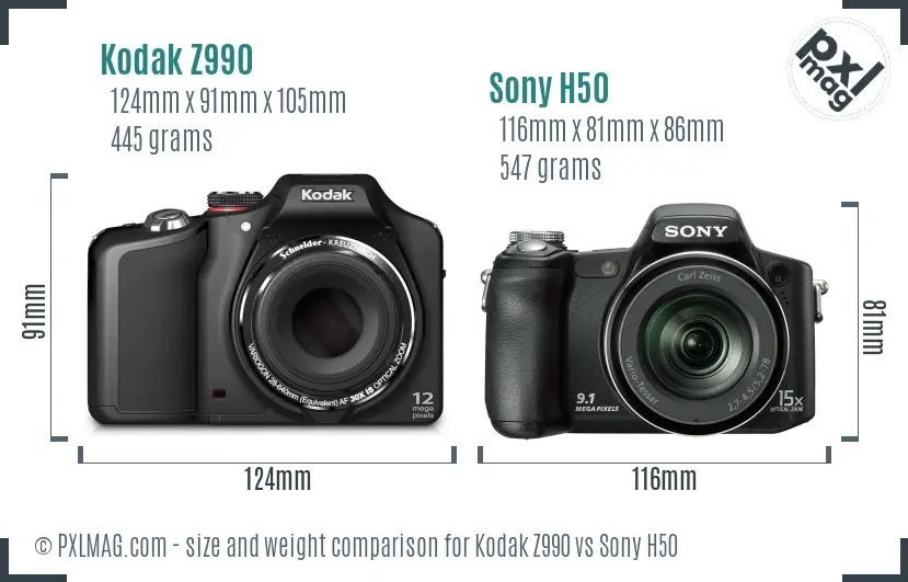 Kodak Z990 vs Sony H50 size comparison