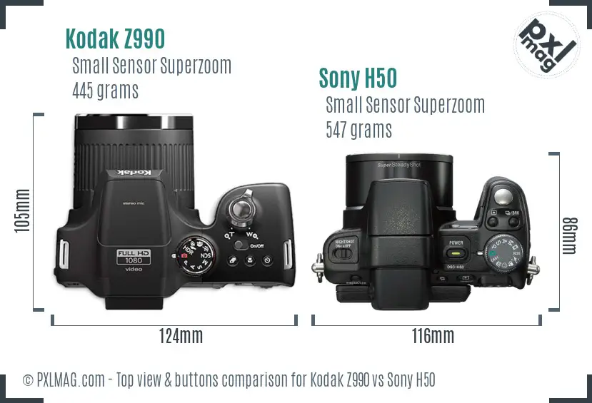 Kodak Z990 vs Sony H50 top view buttons comparison