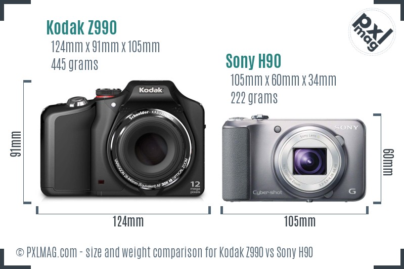 Kodak Z990 vs Sony H90 size comparison