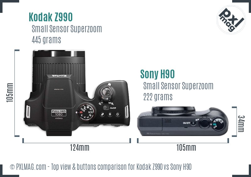 Kodak Z990 vs Sony H90 top view buttons comparison