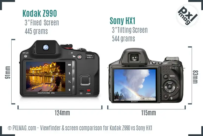 Kodak Z990 vs Sony HX1 Screen and Viewfinder comparison