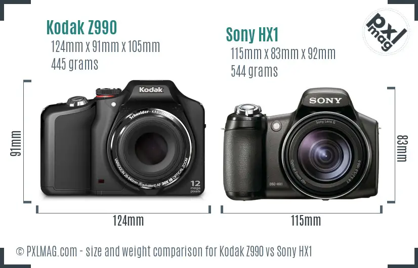 Kodak Z990 vs Sony HX1 size comparison