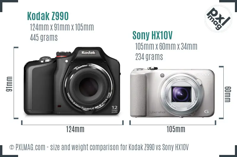 Kodak Z990 vs Sony HX10V size comparison